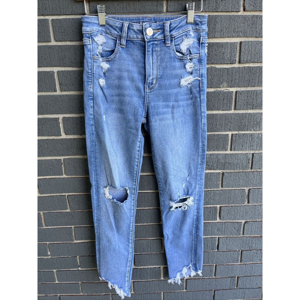 American Eagle Mid Rise Next Level Stretch Jegging Skinny Jeans 4 Reg Distressed